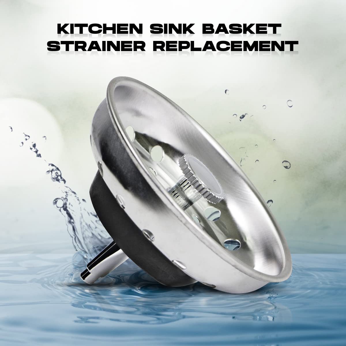 Highcraft 97333O Kitchen Sink Basket Strainer Replacement for Standard Drains (3-1/2 Inch) Chrome Plated Stainless Steel Body with Rubber Stopper, Single