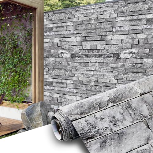 Grey Brick Wallpaper Peel and Stick, Faux 3D Brick Stone Wall Paper Removable Vintage Contact Paper Self-Adhesive Backsplash for Store Home Wall Decor 15.7 X 118inch