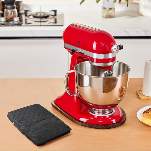 HouseJoy Stand Mixer Cover with Slider Mat for 4.5-5 qt Kitchenaid Stand Mixer, Wooden Slider Mat with Dust Free Cover, Storage for Mixer Accessories,17.2’’x15’’x9.2’’, Comes with Cable Holder