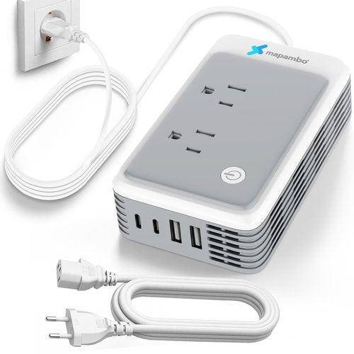220V to 110V Voltage Converter US to Europe for Curling Iron and Hair Straighteners, Power Converter for European Travel Plug Adapter with 2 USB A & 2 USB C Ports (Type C-Europe)