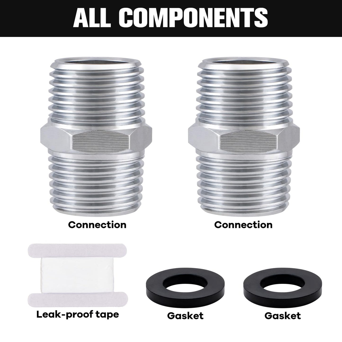 Shower Hose Extension Connector, Male NPT 1/2x Male NPT 1/2 Shower Hose Extender Fitting Extra Long Joint, Used to Connect Two Hoses, Chrome（2 Packs ）