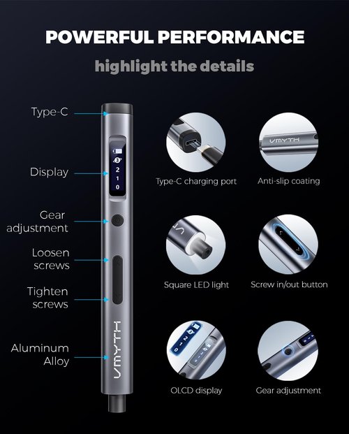 VMYTH iDriver ES1 3.7V Electric Screwdriver, Mini Precision Screwdriver Set, 60 Magnetic Bits, Magnetic Storage, 5/32''Hex, Precision Repair Tool Kit for Electronics Phone Camera Laptop Watch