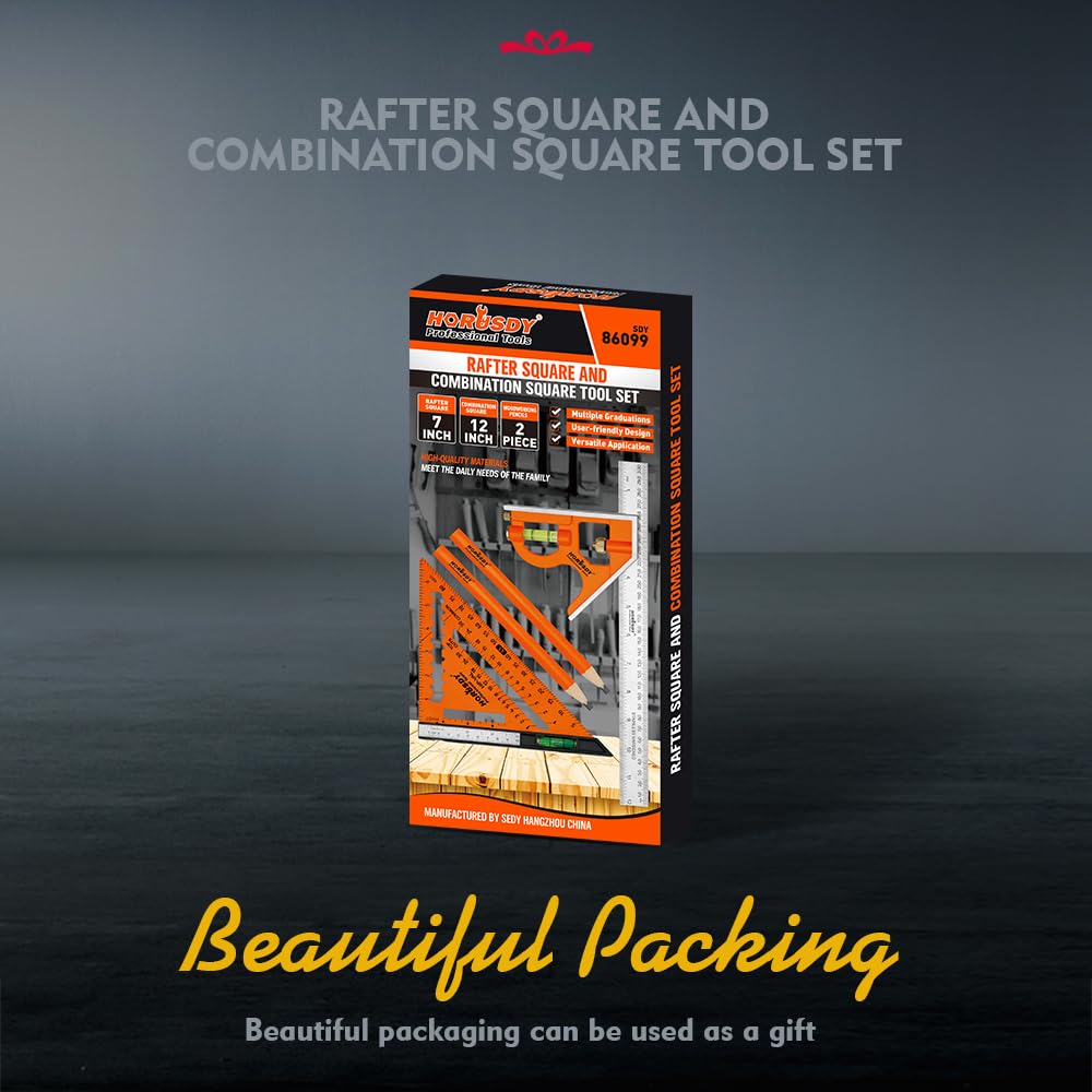 HORUSDY Rafter Square and Combination Square Tool Set | 7 Inch and 12 Inch Square Ruler Combo Rafter Layout Tool