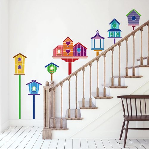 FINGERINSPIRE 9 Styles Birdhouse Pattern Stencils with Brush 11.8x11.8Inch Various Birdhouse Painting Template Bird Silhouette Drawing Stencil PET Plant Theme Template for Wood Wall Floor Tiles