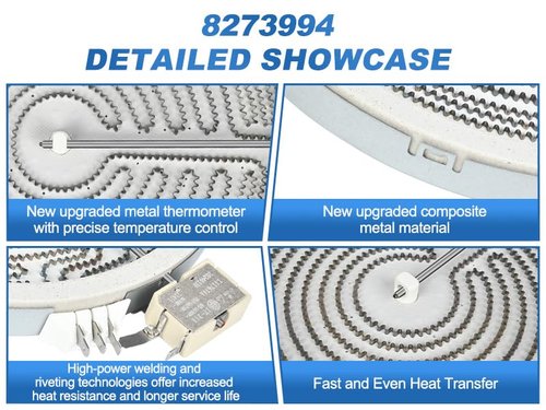 UPGRADED W11171119 6.5" Radiant Surface Element Compatible with Whirlpool Glass Top Burner 8273994 Maytag Electric Freestanding Range Element WP8273994 KitchenAid Electric Range Replacement Parts