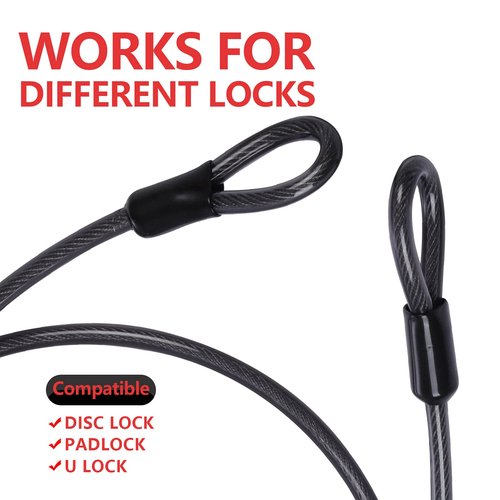 DELSWIN Security Steel Cable with Loops - 3/8 inch (10 mm) Thick (6' or 15') Heavy Duty Bike Lock Cable Vinyl Coated Braided Cables for U-Lock and Padlock