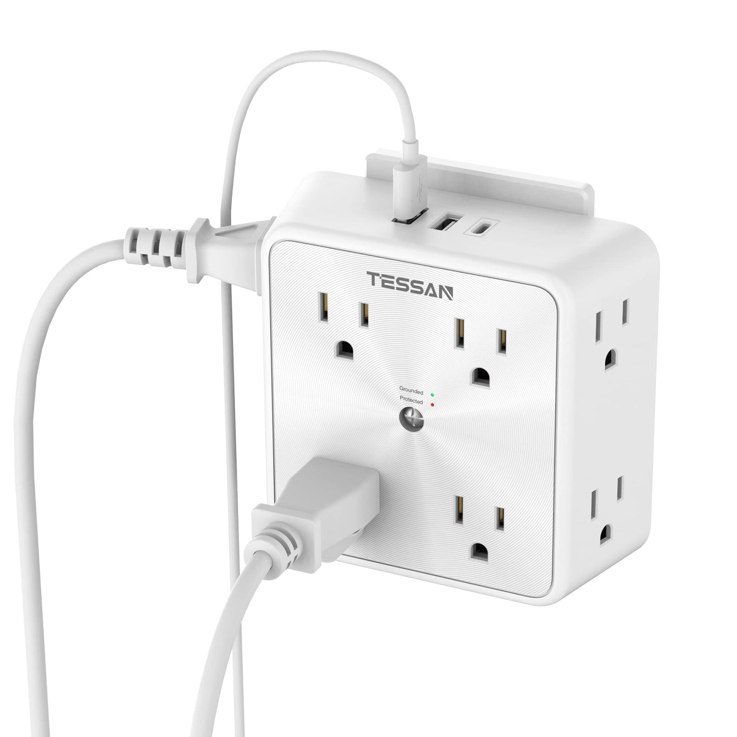 Surge Protector 8 Outlet Extender, TESSAN Multi Outlet Splitter with 3 USB Wall Charger (1 USB C), 3-Sided Multiple Plug Power Strip 1700J, Charging Station for Home Office Dorm Room Essentials
