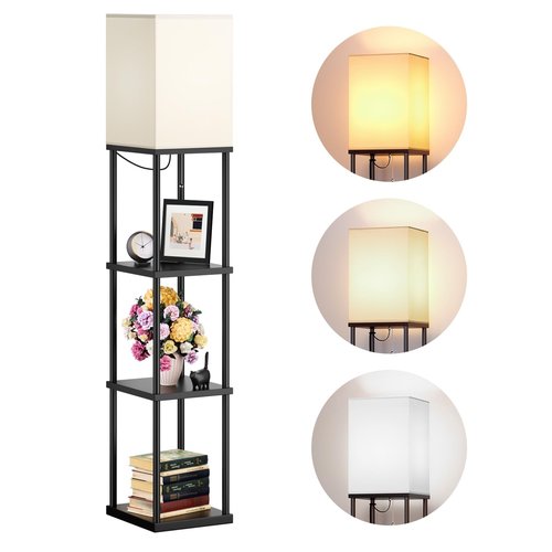 addlon Floor Lamps with Shelves, 4-Tier Modern Shelf Floor Lamp with 3CCT LED Bulb, Display Floor Lamp for Living Room, Bedroom and Office - Black