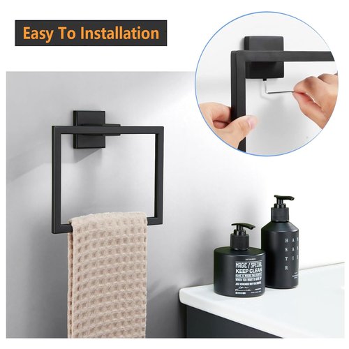 JOPOFI Towel Ring - Thicken SUS 304 Stainless Steel Towel Holder, Towel Racks for Bathroom, Square Modern Design Hand Towel Holder, Contemporary Hand Towel Bar - Matte Black