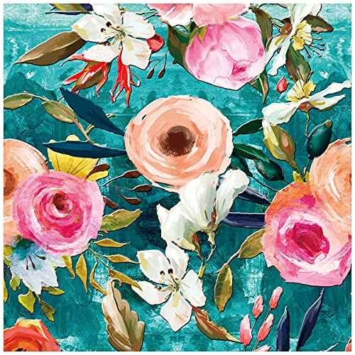 HAOKHOME Floral Peel and Stick Wallpaper Teal Green/Pink Removable Textured for Bedroom Nursery Decorations 17.7in x 6.5ft