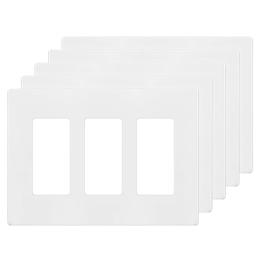 ENERLITES Screwless Decorator Wall Plate Child Safe Cover, Size 3-Gang 4.68" H x 6.53" L, Unbreakable Polycarbonate Thermoplastic, SI8833-W-5PCS, Glossy, White (5 Pack)