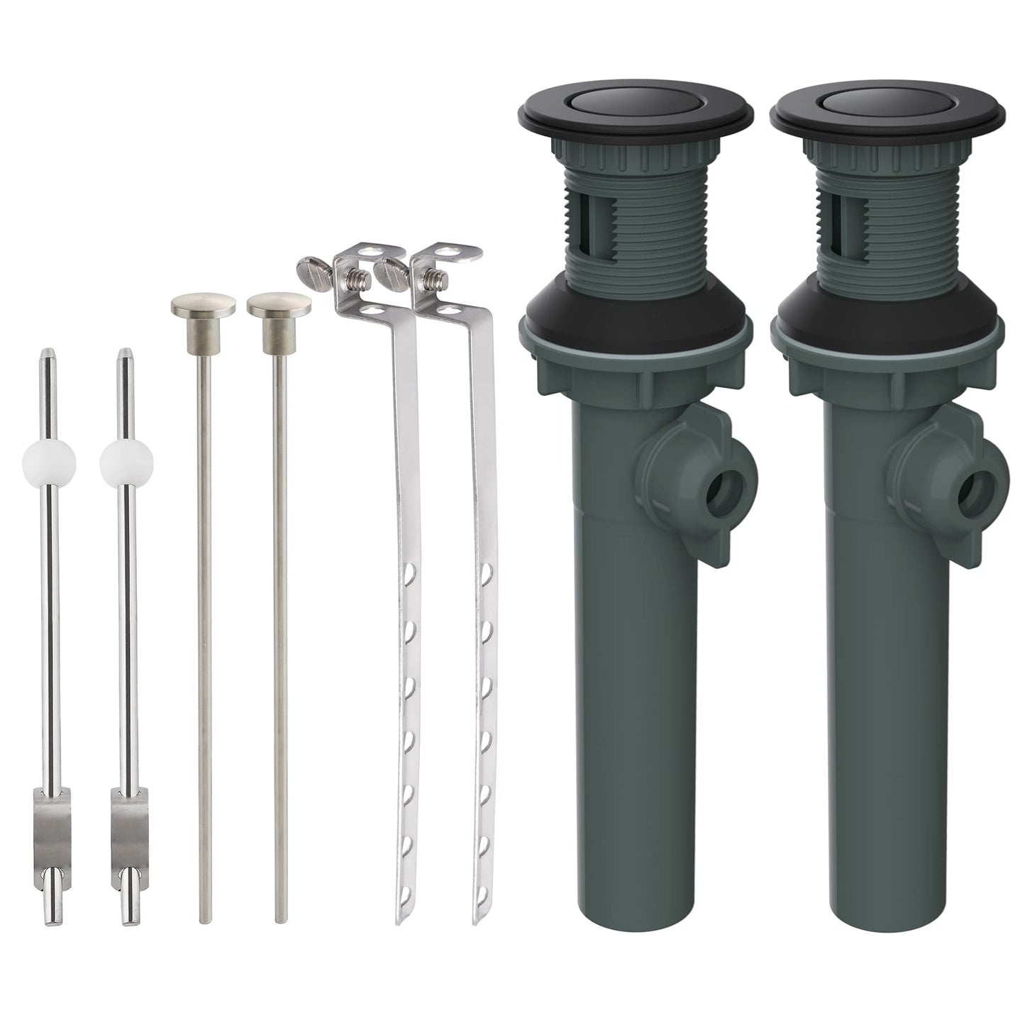 Hibbent 2 Pack Universal Bathroom Sink Drain with Overflow, Push and Seal Pop Up Drain Stopper with Lift Rod, Compatible with Moen, American Standard Bathroom Lavatory Vanity Vessel, Matte Black