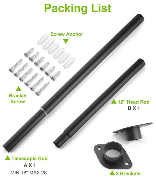 LOMILD Adjustable Closet Rod for Hanging Clothes, 30 to 40 Inches Stainless Steel Rod for Closet Heavy Duty, Matte Black