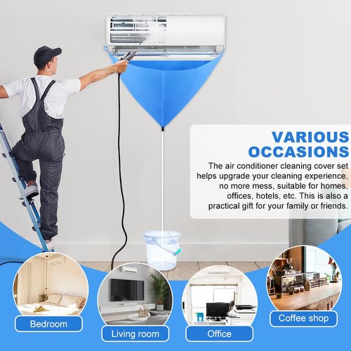 AQEENURA Mini Split Cleaning Kit Bag Waterproof AC Cleaning Cover for Wall Mounted Air Conditioner with 78.7 Inch Water Pipe Service Bag for Home Office