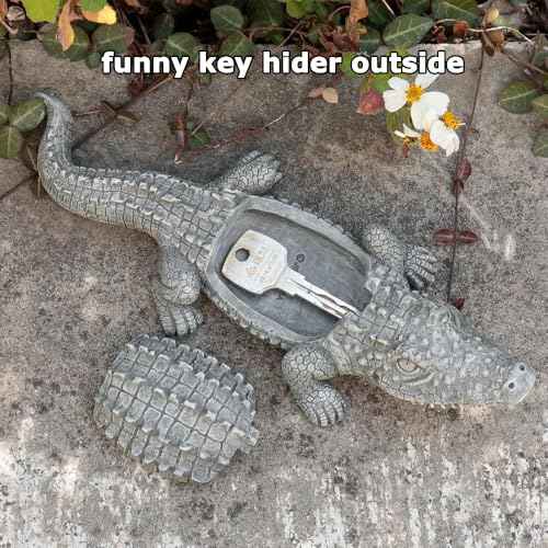 Hide A Key Outside Crocodile Statue Key Hider, Animal Spare Key Hider Hidden Key Holder Small Alligator Statue for Garden Outdoor Indoor or Yard