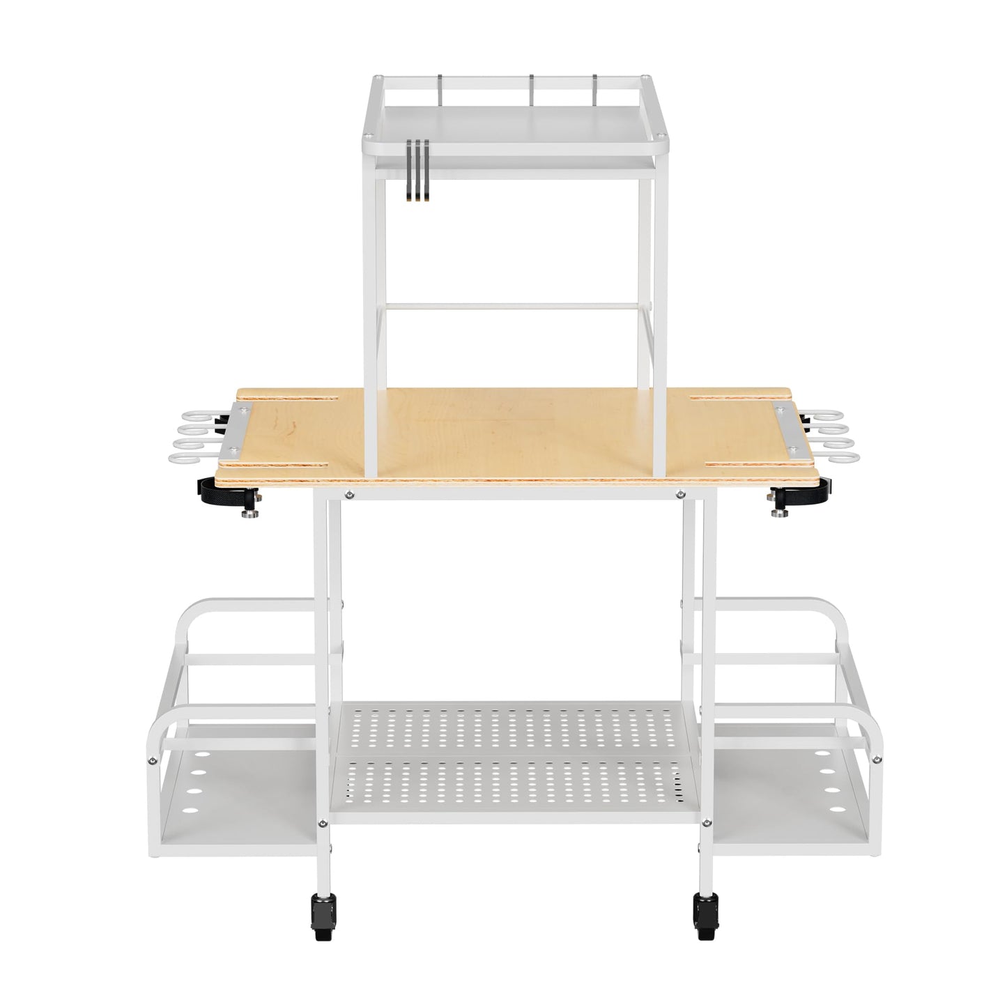 bimiti Freestanding Ski Rack for Garage, 2-Tier Ski Organizer with Storage for 4 Pairs of Skis, Boots, Poles, Goggles & Helmet, Space-Saving Ski Storage Rack for Home