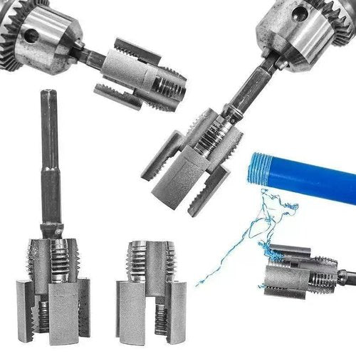 2pcs Integrated Internal and External Pipe Threading Tool, 1/2'' and 3/4'', Power Drill Compatible Dual-Function PVC and Plastic Pipe Threading Tool Kit, Water Pipe Heavy-Duty Threading Tool
