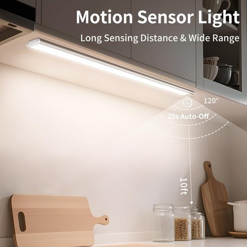 16inch Under Cabinet Lighting 2200mah, 108 LED Motion Sensor Light Indoor, Dimmable 3 Color Rechargeable Closet Light, Battery Operated Magnetic Night Light for Kitchen, Wardrobe, Stairs