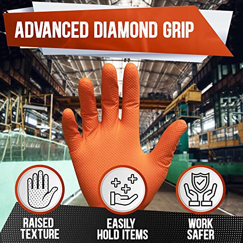 CHAMPION Nitrile Orange Gloves, 8 Mil, Industrial Strength, Automotive & Mechanic Gloves