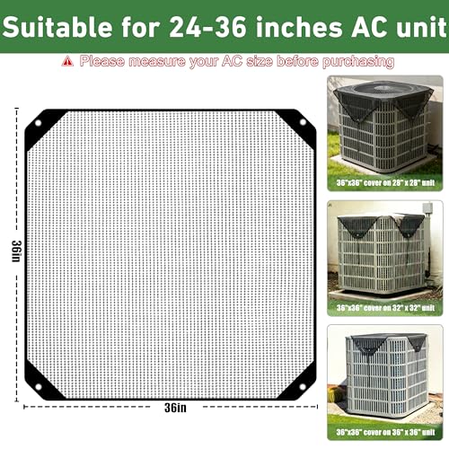 Black 36x36 AC Unit Cover for Outside Central Air Conditioners - Universal Mesh Protector