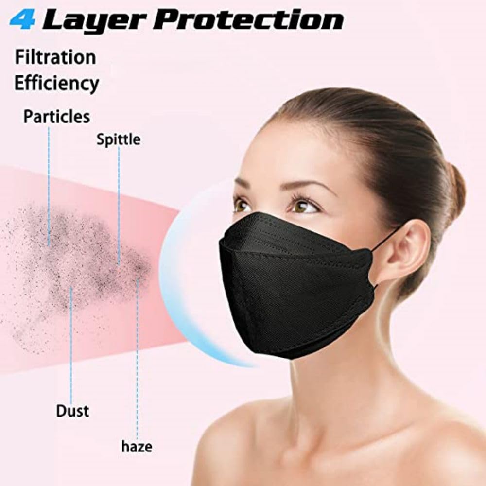 Teqifu 60pcs KF94 mask,Disposable black masks,4 layers protection filter efficiency>95%,Double line nasal frame,Highly elastic ear straps,Breathable comfort,Suitable men women daily use