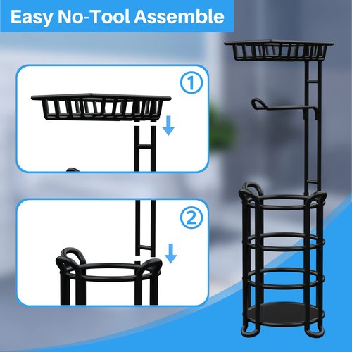 Toilet Paper Holder Stand with Shelf, Free Standing Toilet Tissue Roll Storage Rack for Bathroom, Black