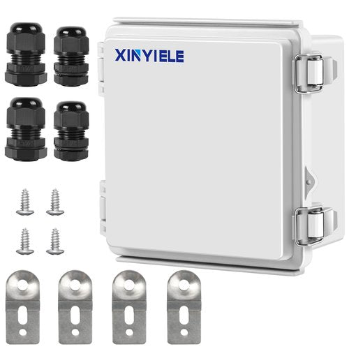 XINYIELE Waterproof Outdoor Project ABS Plastic Junction Box IP67 Weatherproof Dustproof Enclosure with Hinged Cover, Mounting Plate,Wall Brackets for Power Project (5.9"X5.9"X3.5")