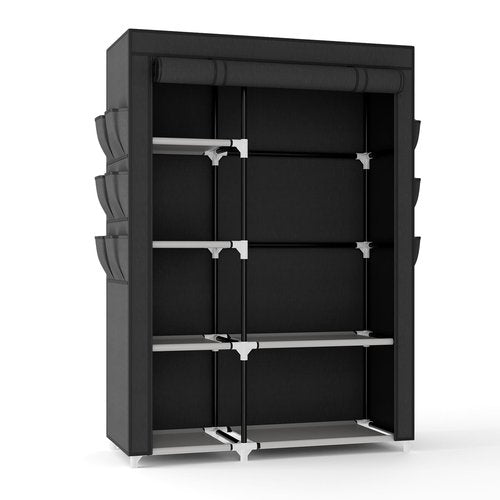 VTRIN Wardrobe Closet, 41.7 Inch Wide Portable Closets for Hanging Clothes with 1 Hanging Rod, 6 Shelves, 6 Pockets, Clothes Rack with Cover Portable Wardrobe Closet for Bedroom, Dorm, Black