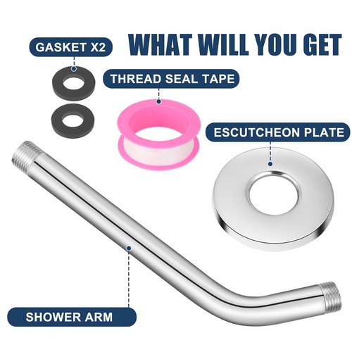 Shower Arm with Flange, 6 Inch Chrome Shower Pipe, Wall Mount Replacement Angle Shower Head Extension Arm for Fixed Shower Head & Handheld Showerhead