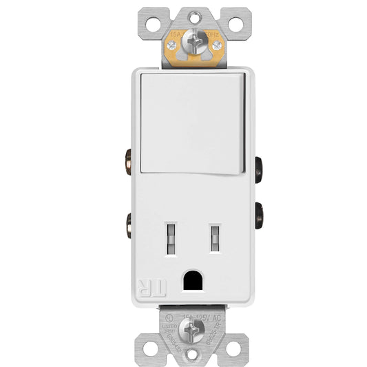ENERLITES Switch and Outlet Combo, Combination Decorator Paddle Switch 15A/120VAC with Tamper-Resistant Receptacle Outlet 15A/125VAC, Residential/Commercial Grade, UL Listed, 68625-TR-W, White