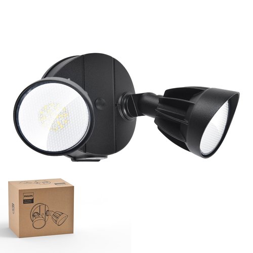 Philips 44W 3500LM ‌LED Security Flood Light‌ ‌Outdoor‌，Switch Controlled Aluminum ‌Security Light‌, 2 Adjustable Heads，5000K Daylight，Wet Location for Patio, Garden, Yard Lights