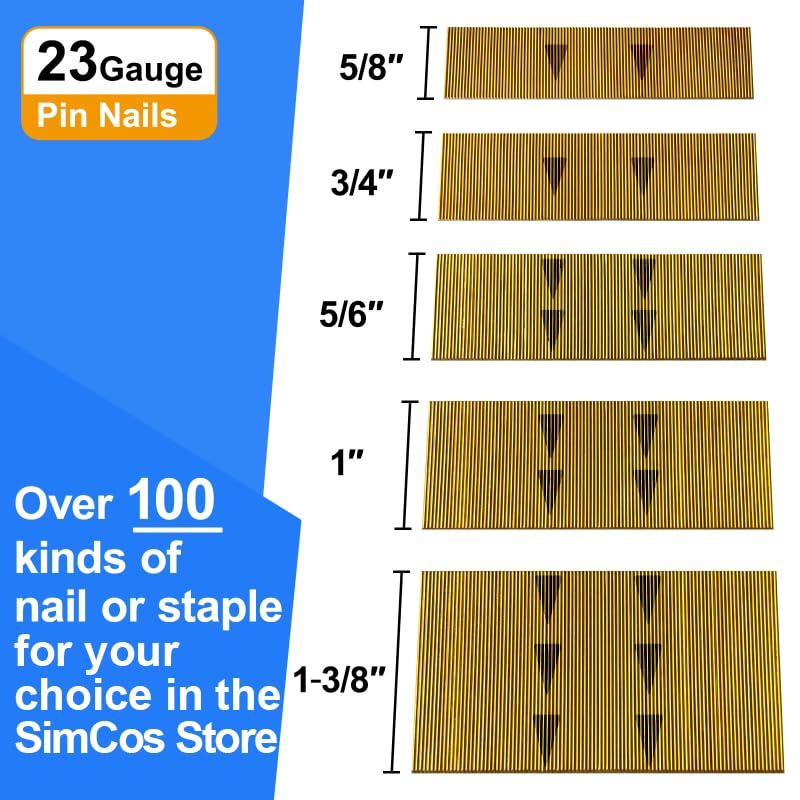 SimCos 23 Gauge Headless Pin Nails 5 Sizes 5000-Pack for Woodworking & Craft Projects