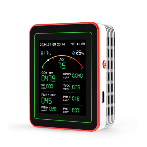Air Quality Monitor,15-in-1 Smart Air Quality Tester with PM,CO2,CO,TVOC,HCHO,PM,AQI,Temperature & Humidity,Timer,Real Time Display,Battery Powered,for Home & Office