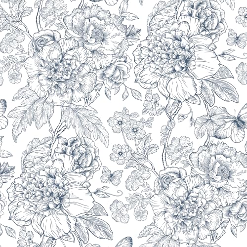 Navy Blue Floral Peel and Stick Wallpaper Boho 118inL 17.3inW Modern Contact Paper for Cabinets and Drawers Self Adhesive Removable Wallpaper for Bedroom Bathroom Waterproof Blue Contact Paper