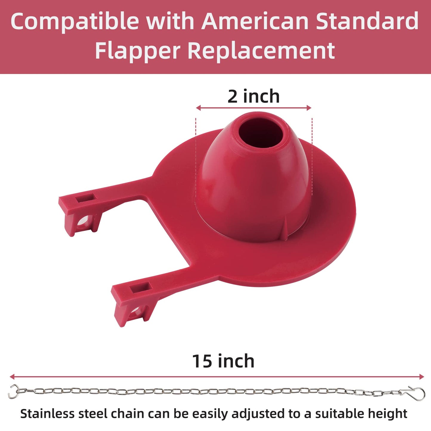 Hibbent 2-inch Universal Toilet Tank Flapper, Long Lasting All Rubber Seal Flapper Replacement Compatible with American Standard Water Conserving, High Performance, Easy to Install, Red
