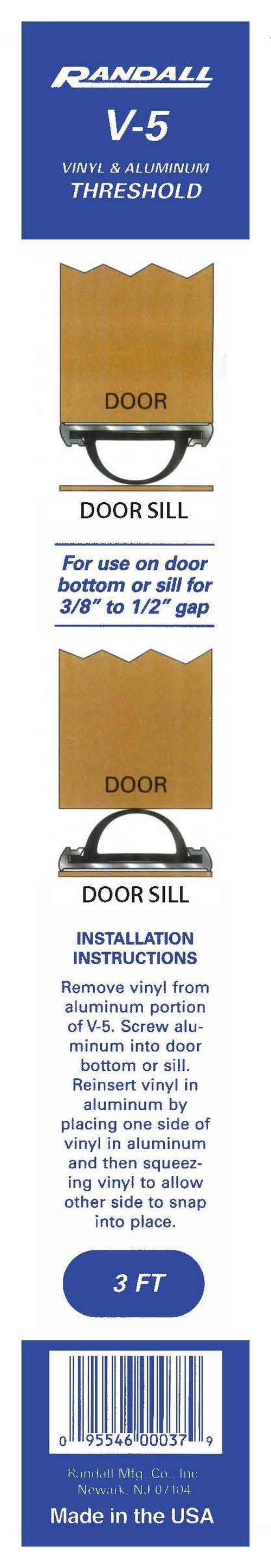 36" Mini Threshold or Door Bottom 1 1/4" Wide 3/8"-1/2" High