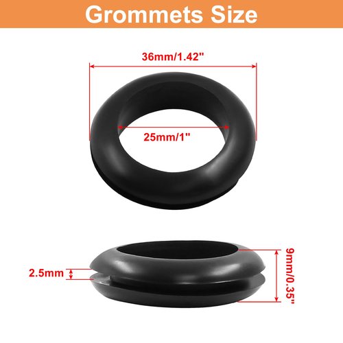 Piutouyar 12 Pcs 25mm Rubber Grommets, 1 Inch Inside Diameter 1 Inch Drill Hole Rubber Hole Grommet Wire Grommets for Wire, Cables, Plugs, Firewall