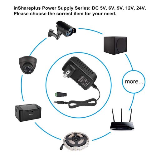 inShareplus 12V Power Supply, 12 Voltage 2A 24W Switching Power Supply, Drive, Power Adapter, AC 110V to 12 Volt Power Supply for LED Strip Light with 5.5/2.1mm DC Female Barrel Connector