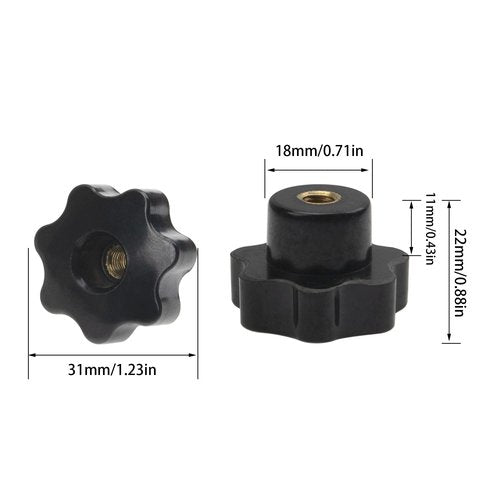 Rrina 8 Sets M6 7 Star Through Hole Knob Nut Screw Clamping Knurled Threaded Knob Assortment Kit, Black Nylon Star Shape Hand Knobs