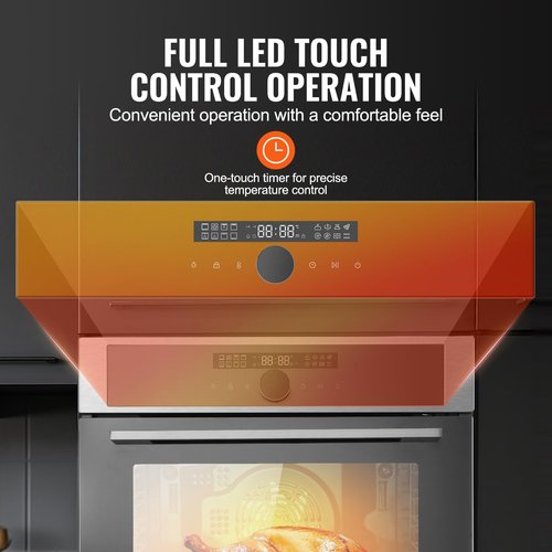 VEVOR Single Wall Oven, 24" Electric Built-in Wall Oven with 16 Cooking Functions, 2.68 Cu.Ft Electric Wall Ovens with Timer, 3150W Electric Oven with Baking Rack and Tray, for Kitchen