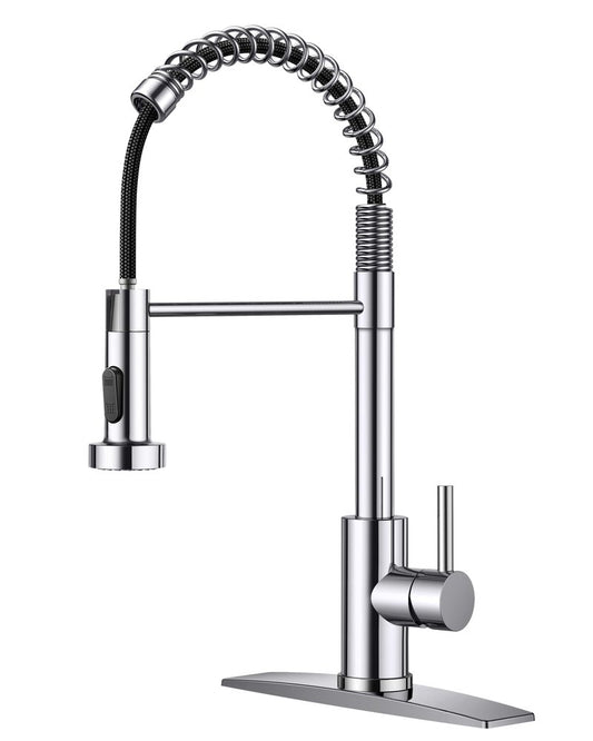 FORIOUS Kitchen Faucet with Pull Down Sprayer, Stainless Steel Commercial Single Handle Classic Spring Pull Out Sink Faucet for Pot Filler, Farmhouse Camper Bar Laundry Room, Chrome