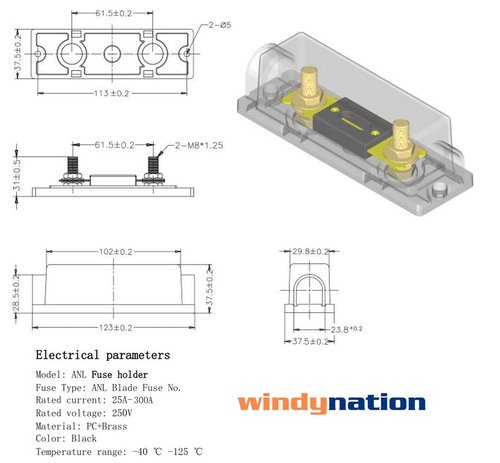 WindyNation ANL Fuse Holder + Fuse (2pcs 200A)