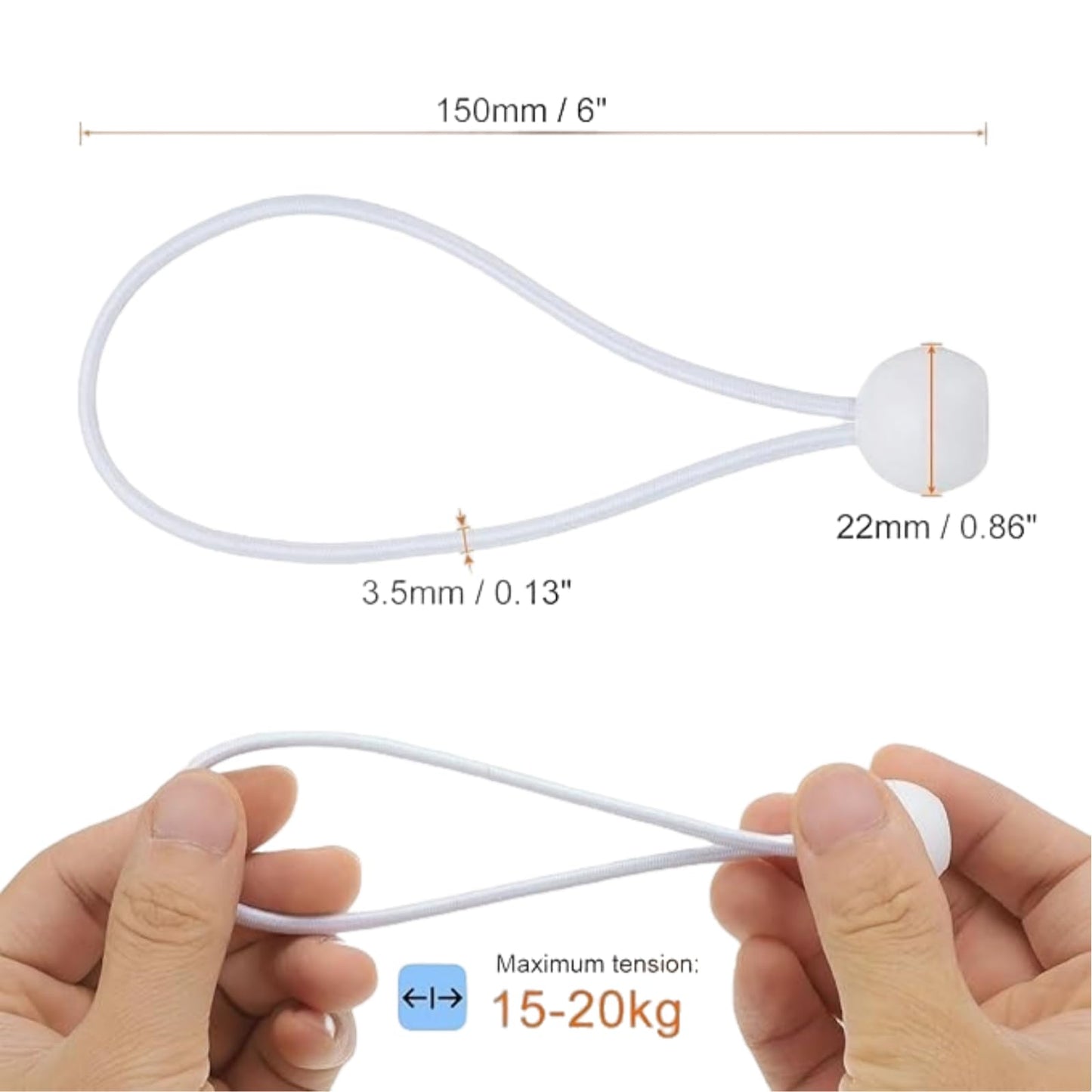 30 PCS Ball Bungee Cord, Heavy-Duty & Versatile, Indoor & Outdoor, Tarp Tie-Down, Organize & Secure, 6-Inch, White