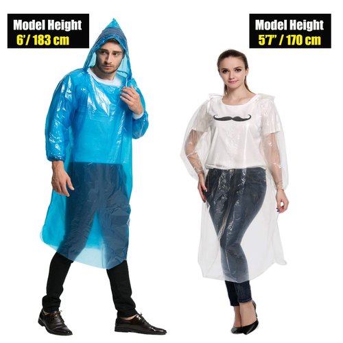 HLKZONE Disposable Rain Ponchos for Adults, Rainbow Colors, 6 Pack