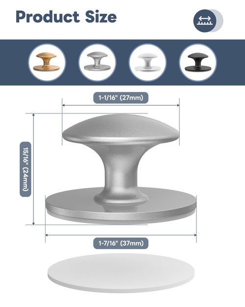 Anobeyi 5 Pack Self Adhesive Cabinet Knobs, No Drilling Self Stick Drawer Knob, Stick-on Kitchen Cabinet Stainless Steel Handle Pull for Window, Wardrobe, Dresser, Cupboard, Closet (5, Silver)