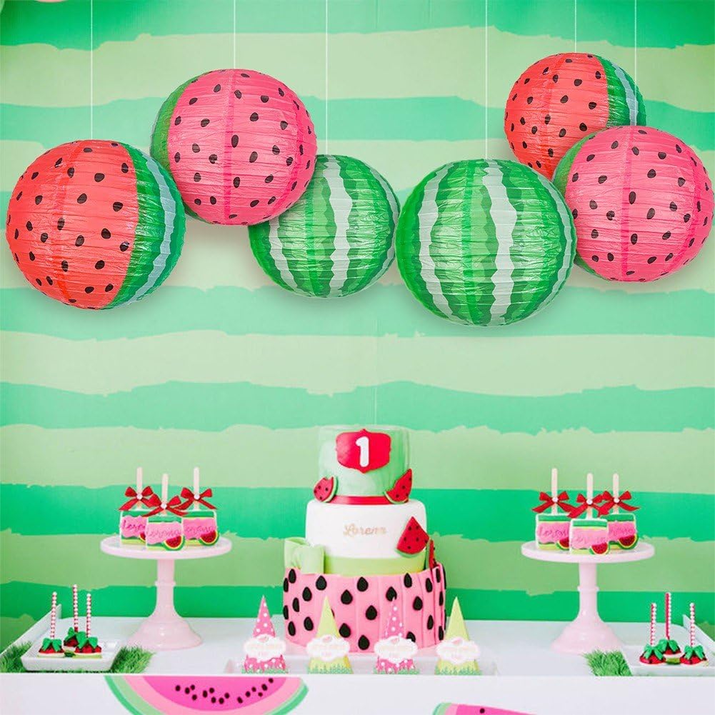 Hsqqdc 6pcs Watermelon Paper Lanterns Fruit Theme Lanterns Summer Hanging Lanterns for Wedding Birthday Showers Home Event Decor