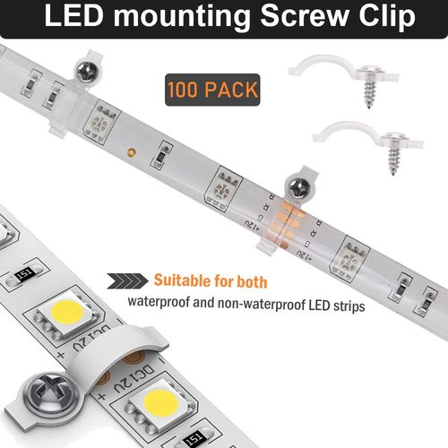 FSJEE 100Pack Mounting Fixing Clips with Screw, and 50Pack Self-Adhesive LED Strip Brackets Holder for 10mm Width LED Strip Light
