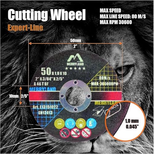 Merryland Cut Off Wheel 2 inch for Angle Grinder, Metal Cutting Wheel 2 X .045 X 2/5 Ultra Thin 10 Pack, Iron Stainless Steel Cutting Disc, Expert-Line E13151022-10