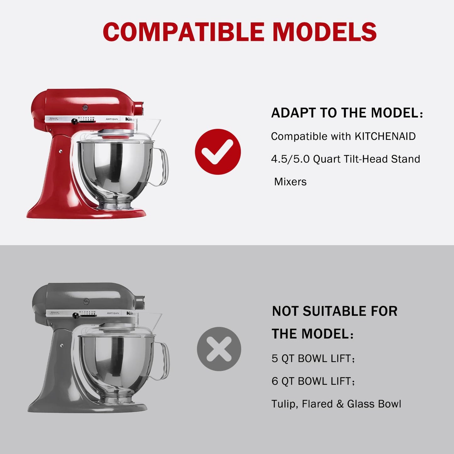 Flex Edge Beater for KitchenAid 4.5/5 Qt Tilt-Head Mixer – Flexible Silicone Edge kitchen aid paddle attachments, Auto-Scrape Bowl Scraper, For Kitchen Aid Accessories and Attachments (Gray)
