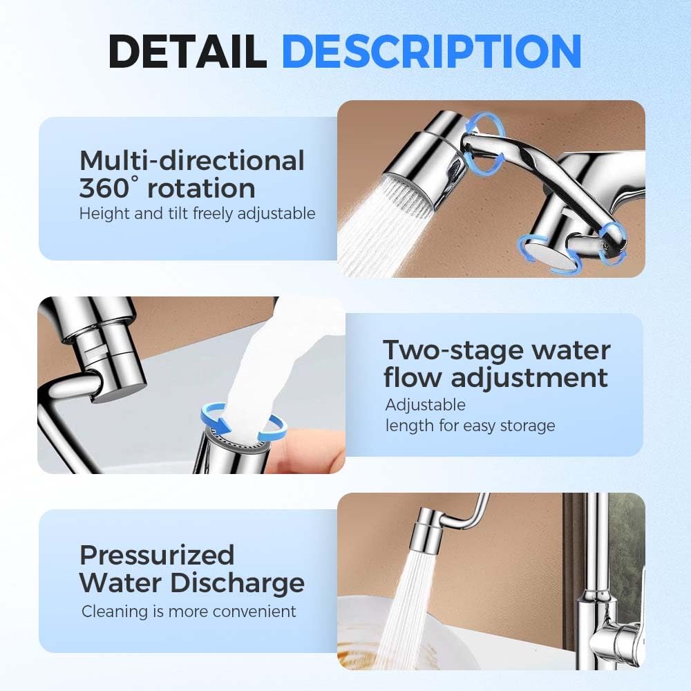 Rotatable Faucet Aerator Extension, 2026 New Universal Sink Faucet 1440° Rotatable Faucet Aerator Extension, U Shaped Faucet Extender, 360° Rotating Faucet Extender for Bathroom Sink/Kitchen (3 PCS)